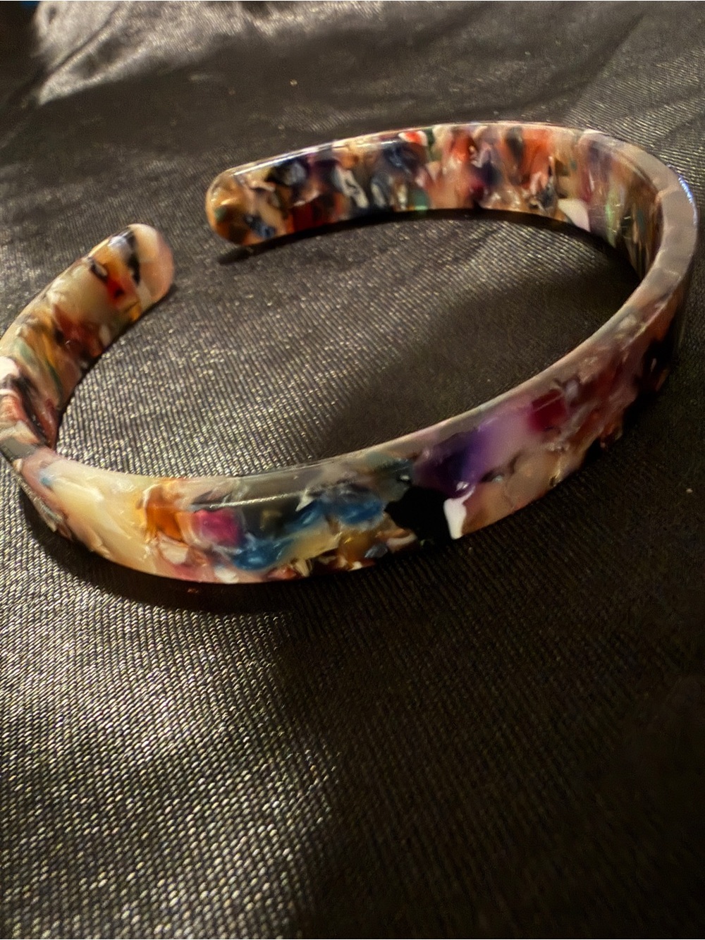 Multicolor Resin Cuff Bracelet - Marbled Floral Pattern